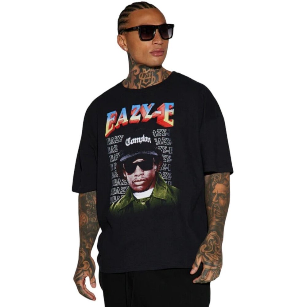 Eazy-E Sunglasses Photo Oversized Short Sleeve Tee T-Shirt Black Men's
